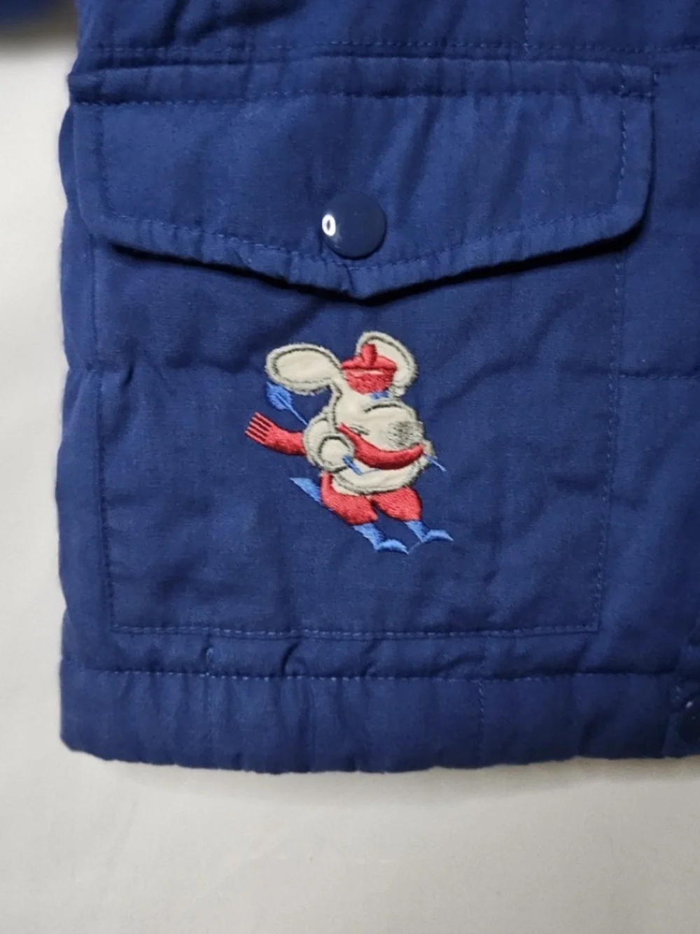 VTG Kids N Fun Navy Blue Snap Front Removable Hoodie Quilted Jacket Dog Sled 12M